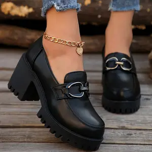 Spring and Autumn New Thick Sole Chunky Heel Versatile Breathable Commuting Sweet Dominant Small Stature Height Increasing Shoes