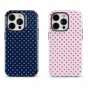 Navy Blue Polka Dot Handheld Device Cover - Shockproof Polycarbonate Smartphone Case with Camera Protection, Unisex Accessory Compatible with iPhone 11-17 Pro Max, Ideal Gift