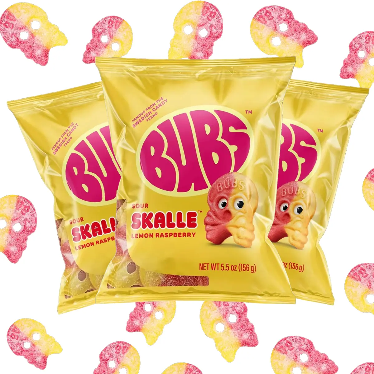 Swedish Bubs Sour Skalle Lemon Raspberry 5.5oz 3 Pack Classic Nostalgic Sweet & Sour Delight Snack Traditional Swedish Candy Bonbon