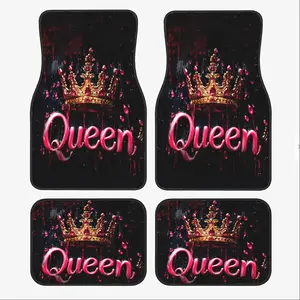 4pcs Fashion Queen Crown Pattern Car Mats - Polyester Floor Mats, Suitable for Cars and SUVs - Black with Pink Accents, Perfect Gift for Men and Women, Car Accessory, Automotive Interior Accessories