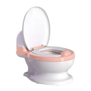 Potty Toilet, Realistic Potty Seat, Potty Chair with Soft Seat, Removable Potty Pot, Toilet Tissue Dispenser and Splash Guard, Non-Slip for&&White, Pink