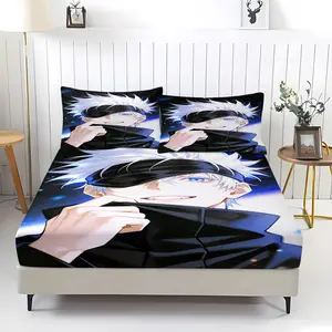 3-Piece Gojo Satoru Bedding Set, Comfortable Printed Design, Includes 1 Fitted Sheet & 2 Pillowcases, Non-Slip, Perfect Gift