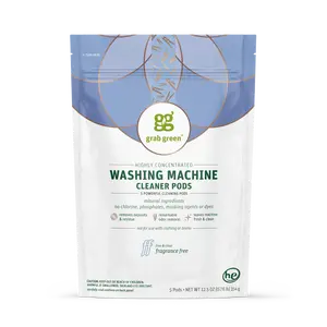 grab green Washing Machine Cleaner Pods - Fragrance Free, Highly Concentrated Bio-Based Ingredients, No Chlorine, Phosphates, or Dyes, 5 Pods
