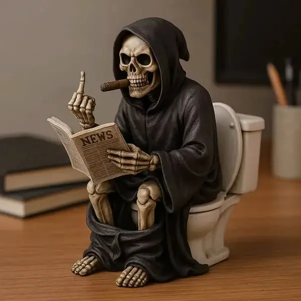 Synthetic Middle-Finger Skull Toilet Resin Craft Statue, Decorative Sculptures, Creative Desktop Ornament, Home Supplies, Halloween Gift (Skull Toilet Theme Sparks Bold Laughs), 155 Grams