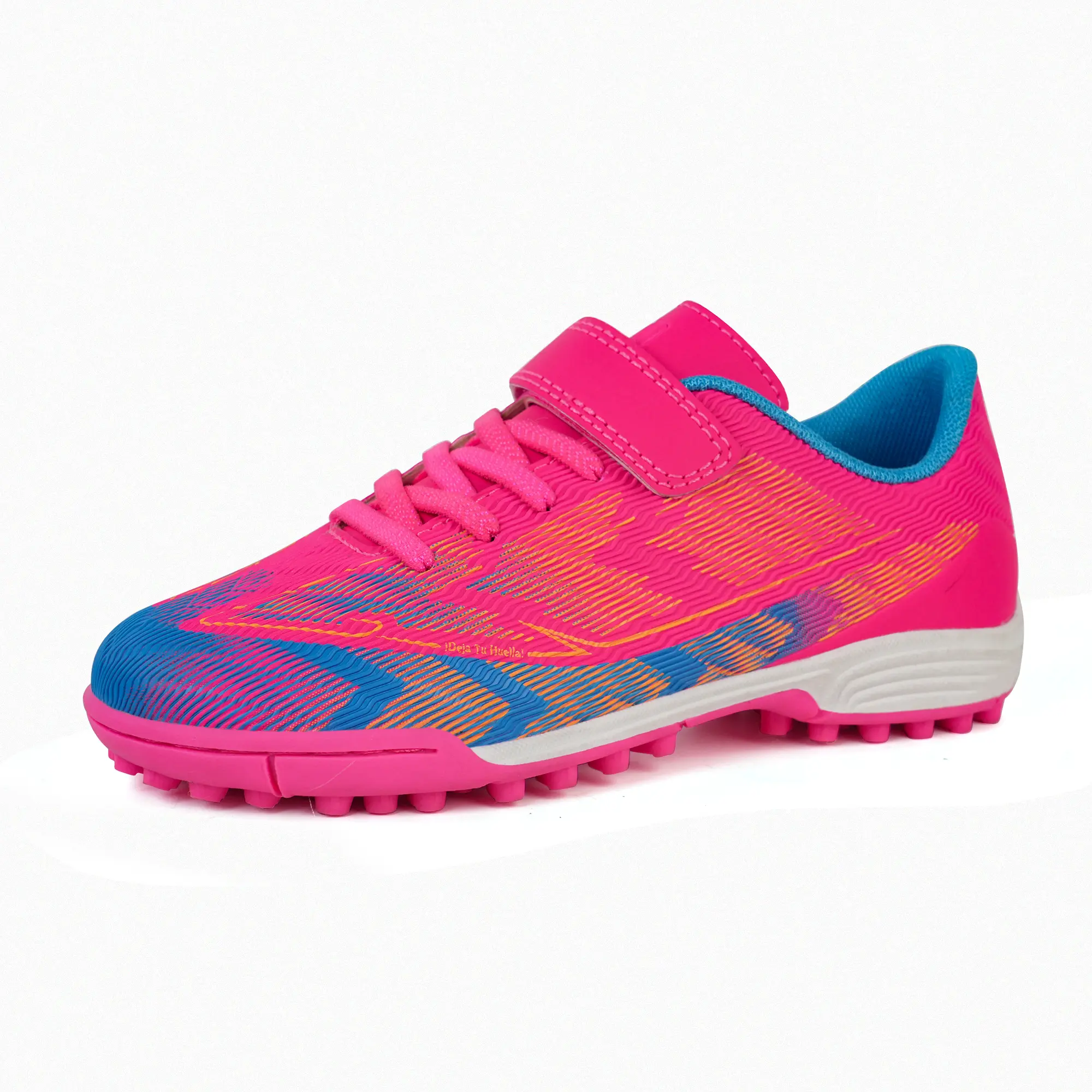 brooman Kids' Neon Pulse Sporty Soccer Shoes, Unisex Football Cleats with a Velcro Fasten for Indoor and Turf Fields, Indoor Soccer, Turf Sole, All Seasons, Velcro Strips, Soccer Kids