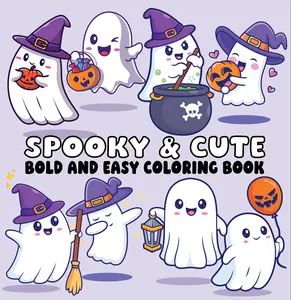 Adult Halloween Cute Coloring Book - 36 Pages of Cute, Spooky, Bold, Detailed Witches, Pumpkins, Ghosts Illustrations for Adult Stress Relief