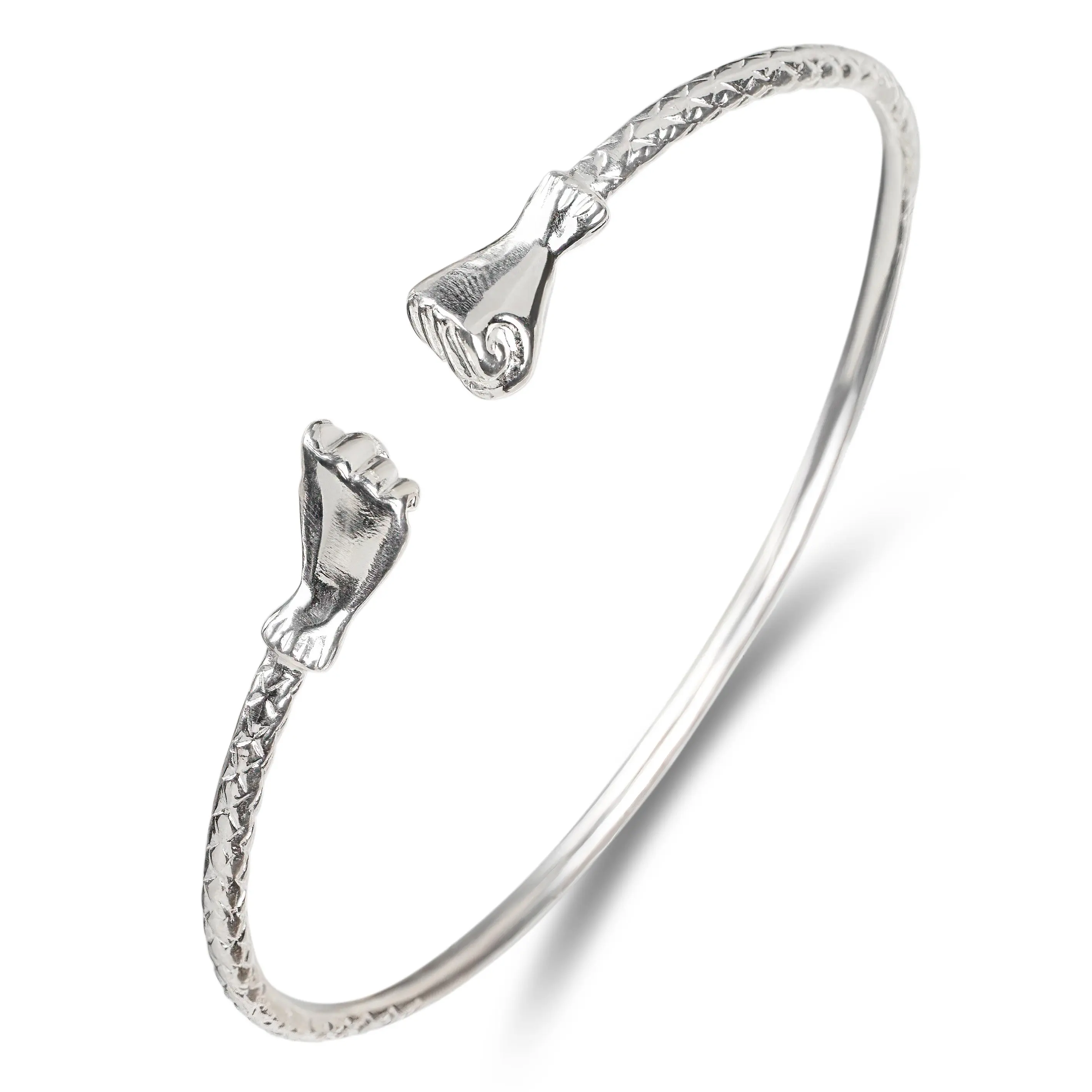 BETTER JEWELRY West Indian Fist Bangle, Solid .925 Sterling Silver Stackable Jewelry with Snake Skin Design, 1 Piece, Stackable Bangle Set