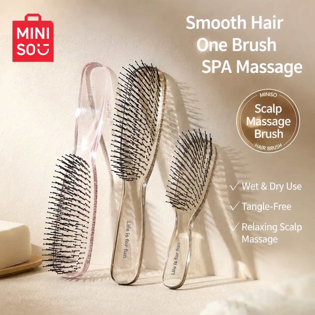 MINISO Wet-Dry Detangling Hair Brush - Scalp Massage Air Cushion Comb for Smooth, Voluminous Hair, Detangler Hairbrush, Smoothing Hair Brush, Back To School