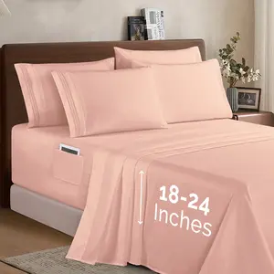 Mocassi Extra deep 18-24 Inch Pocket 3 Line Embroidery, 6-Piece Sheet Set, Bright Shades