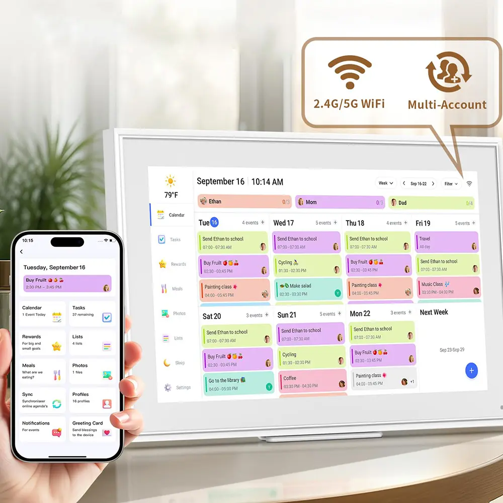 15.6" Model Smart Digital Calendar - Office Personal Organiser with 1920×1080 HD IPS Touchscreen, Family Chore Tracker, Mobile Apps-Enabled Photo/Video Sharing, Synced Calendars, Connection Support, Instant Updates, 24-Hour Online Service, Easy Setup