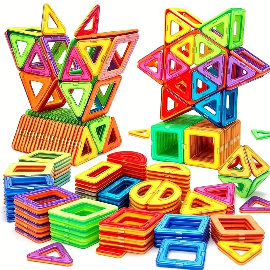 60pcs Medium Size Magnetic Building Block Set for Kids, Large STEM Kit, Colorful Educational Magnetic Tile Model Building Kits, Perfect Birthday & Holiday Gift, Colorful Blocks Model Building Kits