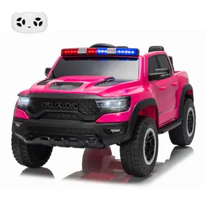 【Christmas Gift】Pink Electric Car for Kids,12V Kids Ride On Police Car with Remote Control, Electric Pickup Truck for Toddlers, 3 Speeds, Spring Suspension, LED Lights & Truck Bed Storage