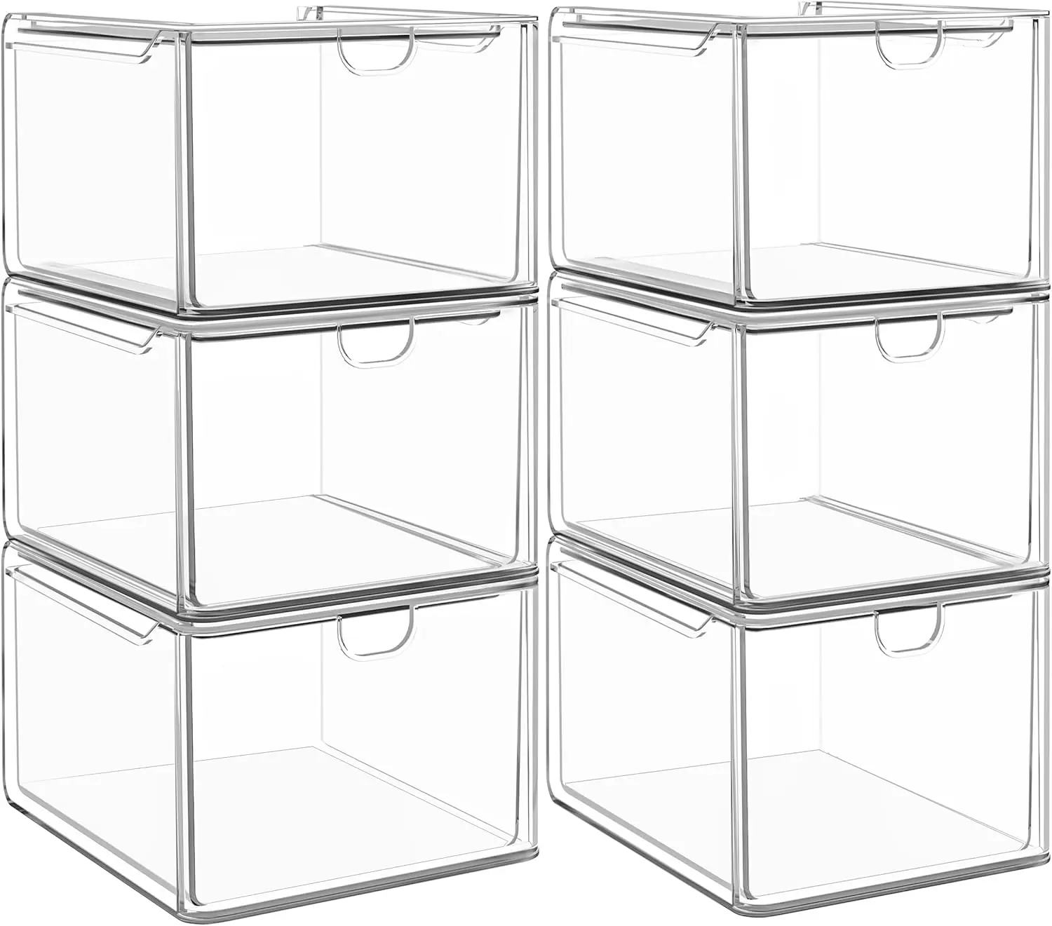 6 Pack Small Clear Stackable Acrylic Storage Boxes for Art Tool & Sketch, Stroage Drawers, Makeup Organizer, Plastic Storage Bins For Vanity, Kitchen Cabinets, Pantry, Home Organization