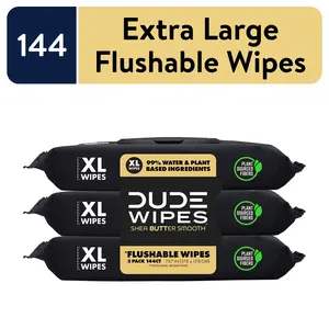 DUDE Wipes Flushable Wipes, XL Wet Wipes for at Home Use, Shea Butter Smooth, 144 Count DUDE Products