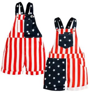 Babamoon Toddler Baby Boy Girl 4th of July Outfit Girl Boy American Flag Overall Shorts Suspender Denim Jumpsuit with Pocket Costume Romper