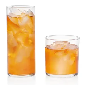 Libbey Miles Tumbler and Rocks Bar Drinkware Glasses Set, Clear All-Purpose 16 Piece Glassware Set, Sleek Glass Drinking Cups for Everyday Use