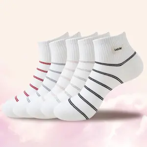 5 Pairs Cute Striped Ankle Socks Academic Style Low-cut Socks for Women Girls
