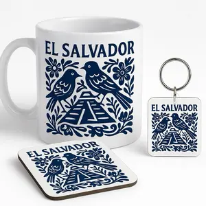 El Salvador Cultural Heritage Set 3pc - Mug, Keychain & Coaster with Blue Bird Design