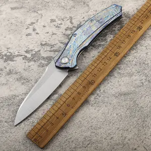 New Colorful Burned Titanium Alloy Handle Storm Pattern EDC Folding Knife Portable Survival Camping Utility Tool Fruit Knife Outdoor Self Defense Collector Blade