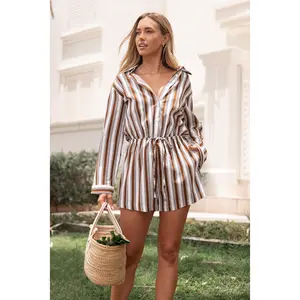 Beau Long Sleeve Romper - Chocolate Stripe