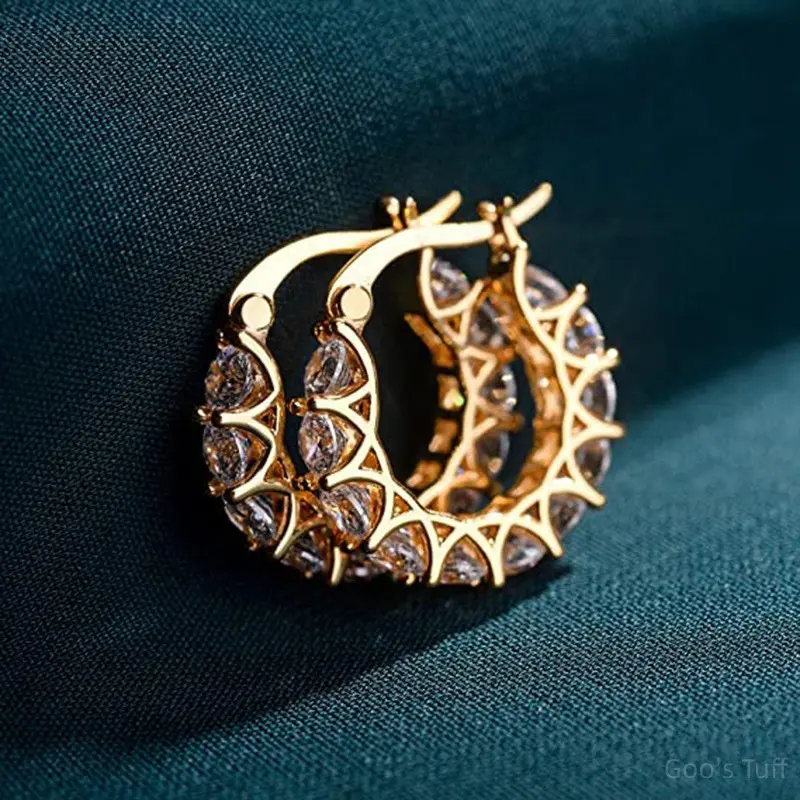 Women's Full Pave CZ Lace U-Shape Hoop Earrings, French Elegant Costume Jewelry, Ins Trend Street Style Accessories for Daily Dating Cross-Border Use
