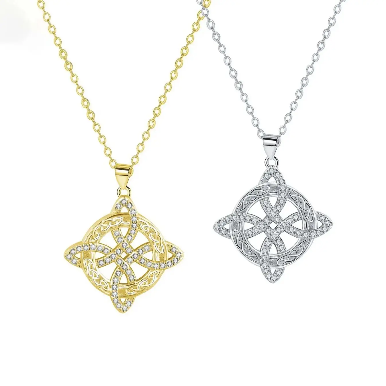 Hecate Witches Knot Crystal Necklace for Women - Celtic 4-Point Knot Protection Amulet Pendant, Adjustable Dainty Cable Chain Choker, Pagan Magic Faith Accessory Gift for Wife Mom
