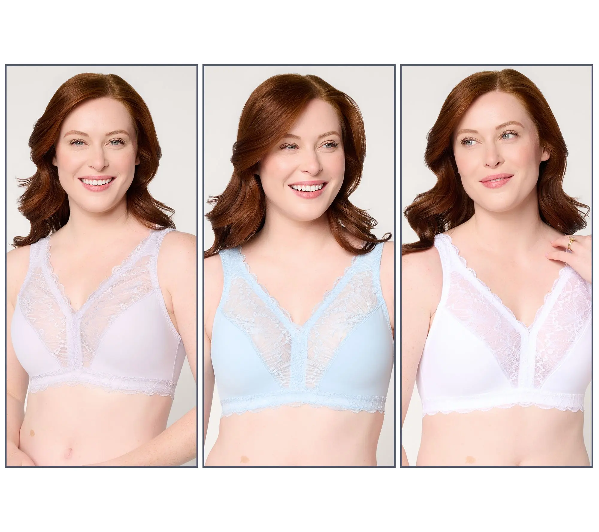 Breezies Soft Support Lace Wirefree Unlined Bra Set of 3