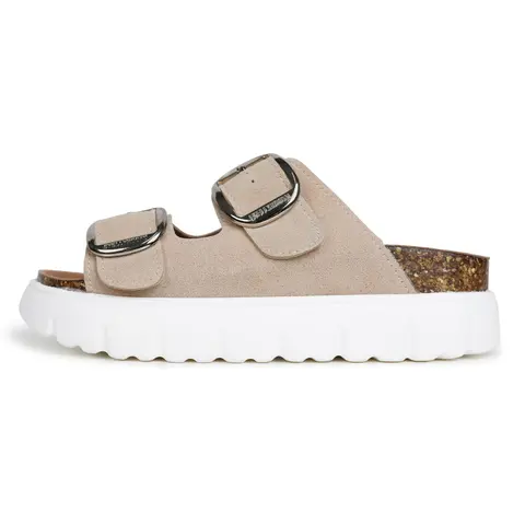 EVELLYHOOTD Women's Premium Leather Chunky Heel Platform Sandals - Beige, Arch Support, Cork Footbed, Adjustable Buckle, Lightweight Casual Women's Shoes for Daily Wear,outdoorfun