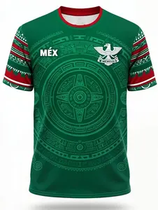 Mexico National Team Football Jersey - Aztec Calendar and Eagle Emblem Design, Green Training and Match Shirt, Fan Apparel, Stylish Jersey, Loose Fit, PLUS SIZE