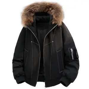 Men's Winter Warm Windproof Parka with Fur Collar, 90% White Duck Down Filling