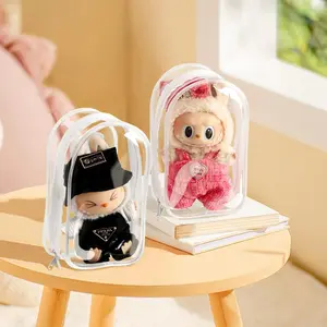 Clear Figure Display Bag for Labubu, Hanging Display Case, Protective Case, Plastic PVC Storage Box(No Doll,7inch) Transparent