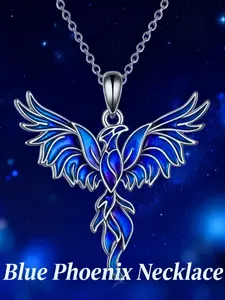 Elegant Graceful Blue Flying Phoenix Alloy Pendant Necklace - Mythical Sky-Soaring Phoenix Design with Mythological Allure - Vibrant Dainty Fashion Jewelry for Daily Wear, Party, Festival & Anniversary - Ideal Gift for Her & Phoenix Enthusiasts