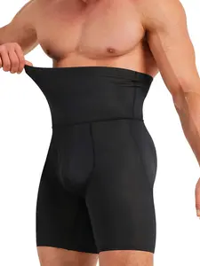 Men's Solid High Waist Shapewear Shorts, Tummy Control Shapewear Clothing,  Mid-Thigh Compression Shorts for Men