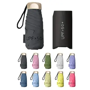 Handle Hand Open Flat Folding Umbrella, Mini Lightweight Sunshade Sun Rain Waterproof Dual Use, 5-Fold 6 Bone Design, Compact and Portable, Lightweight Foldable Umbrella