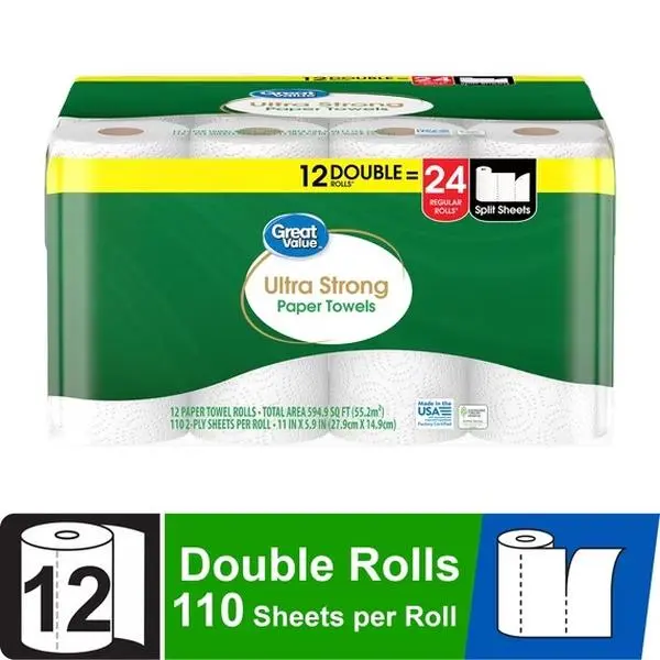 Ultra Strong Paper Towels, White, 12 Double Rolls, 1320 Sheets Ultra Strong Paper Towels, White, 12 Double Rolls, 1320 Sheets