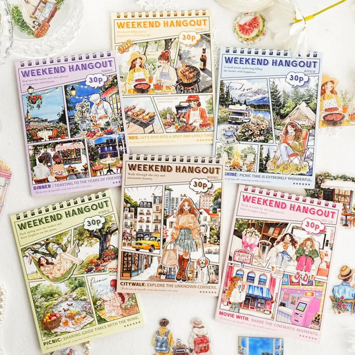 180-Piece Casual Stickers Pack, PET Waterproof Simple-Style Stickers with Street, Alley & Camping Themes, Suitable for DIY Journaling, Scrapbook Decoration & Note Taking (Office Stationery Labels)