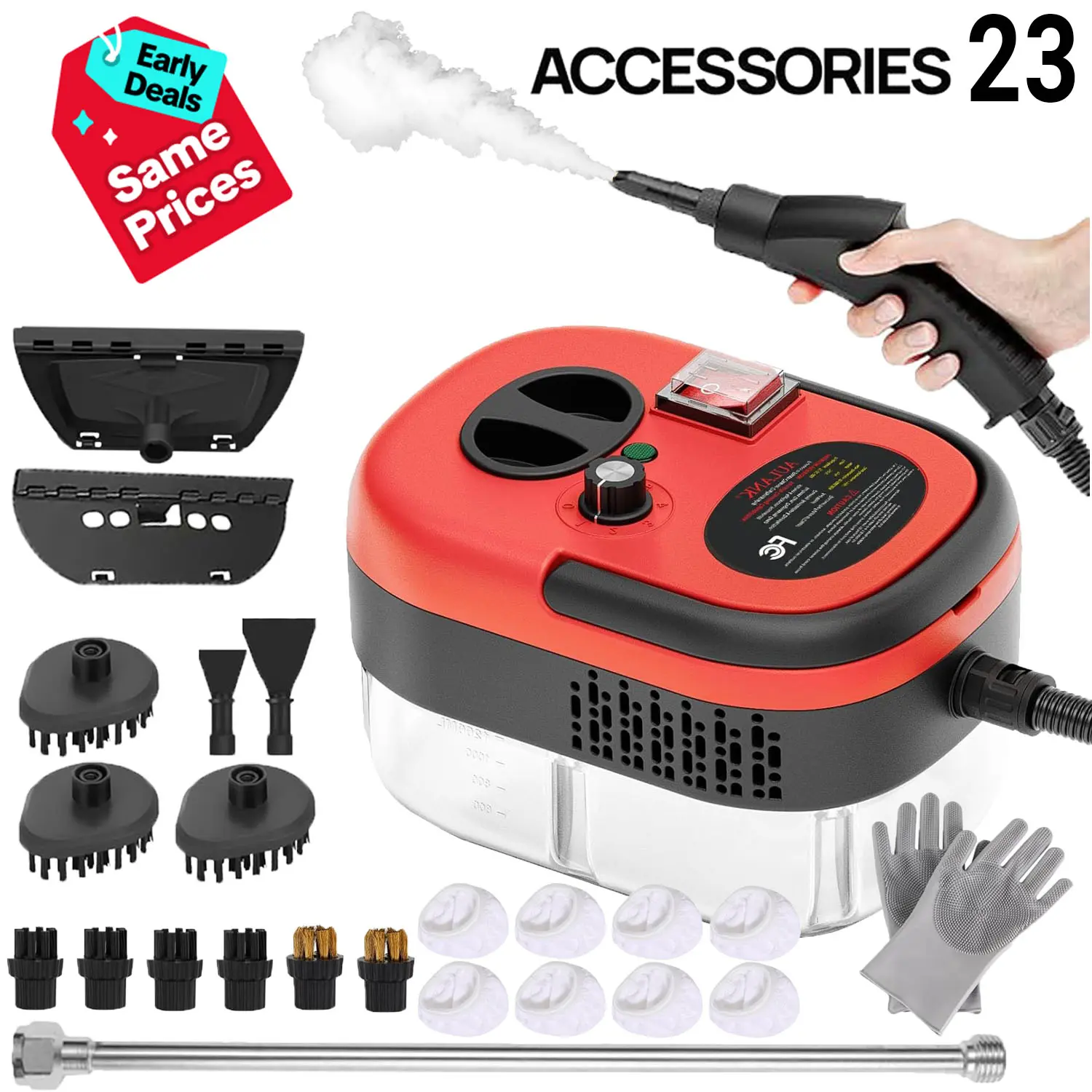 containing 23 accessories Handheld Steam Cleaner for Home & Car, Multi-Steam Settings with 15s Fast Heat-Up, 250°F Deep Cleaning for Kitchen/Bathroom/Floors  2500W  Chemical-Free Handheld 1.2L Large Water Tank Home Cleaning, Cleaning Gadgets, Lightweight,