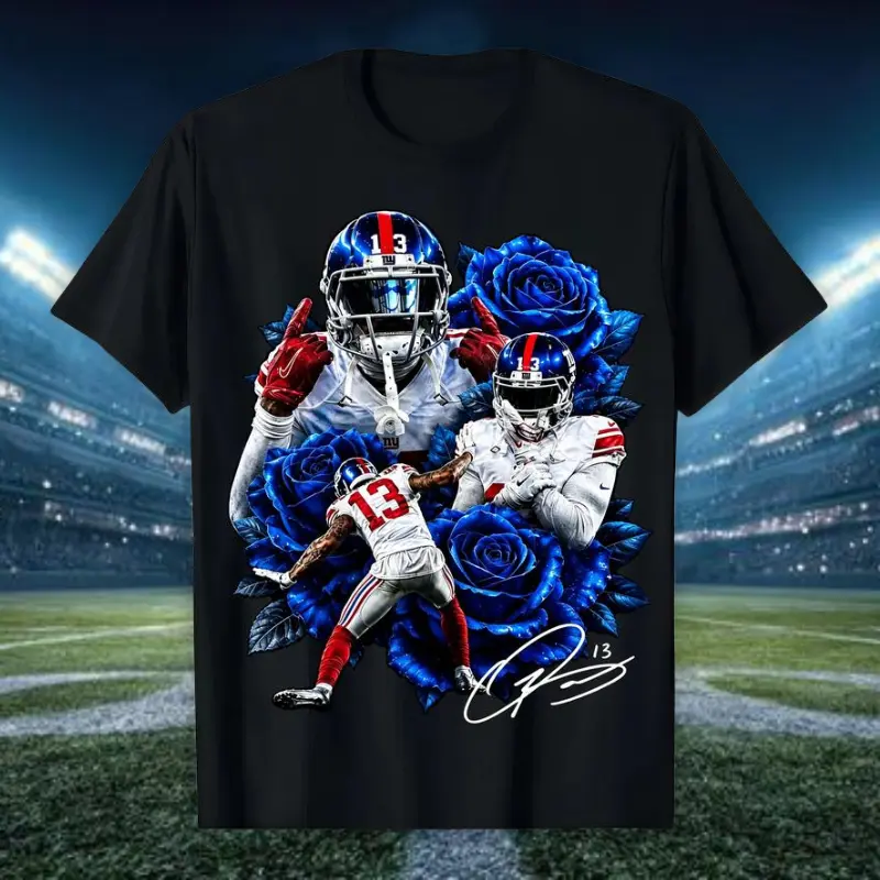 Odell Beckham Blue Roses Graphic T-Shirt, Football Fan Apparel, Game Day Streetwear