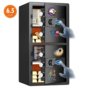 Kavey 6.5 Cu Ft Steel Large Family Double-Door Safe - Fingerprint Lock, Deposit Slot, Backlit Keyboard, Dual Alarm System, Soft Interior Storage - For Offices, Living Rooms