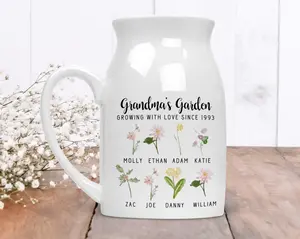 Personalized Grandma's Garden Flower Pot, Mother Day Gift, Flower Vase Gift For Grandma, Gift For Grandma, Nana Garden Vase Ceramic Cup Curve Light Plant Pot