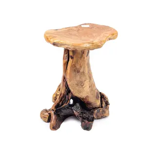 Thy Home Single Unit Solid Wood Cedar Plant Stand - Hand-Carved, 20.5" Tall, Natural Look, for Garden Pots, Vases