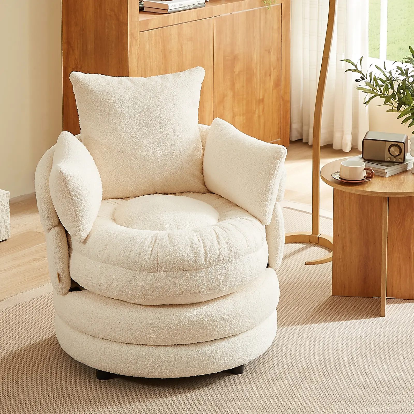 Pinmoco Single Person Bean Bag Chair - Hamburg Casual Double-Layer Lazy Sofa with Bone-Free Design, Plush Teddy Velvet, Luxurious Chenille, Easy Set-Up, Swivel Base, Chill Room Accessories, Indoor Furniture