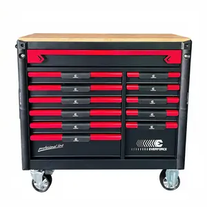 EVERFORCE ALL IN ONE Professional Rolling Tool Cabinet with 304 Tool Set, Heavy-Duty Mechanics Tool Chest with Wood Worktop & Pegboard, Multi-Drawer Storage with EVA Foam Inserts, Lockable, Black/Red