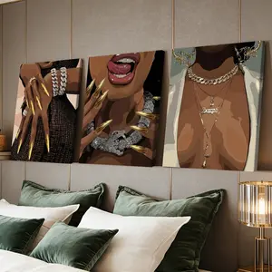 3 Counts Wooden Framed Canvas Painting, Glamorous Gold Jewelry And Nails Art Images, Exquisite Poster, Perfect Living Room Decoration, Modern Art, Fashion Family Poster, Wall Art Decoration, Waterproof Art
