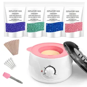 Portable Electric Wax Heater Warmer Kit For Total Body Hair Removal,Pot Hot Wax Heater With 400g Beans & 10 Sticks For Facial, Armpit Waxing at Home