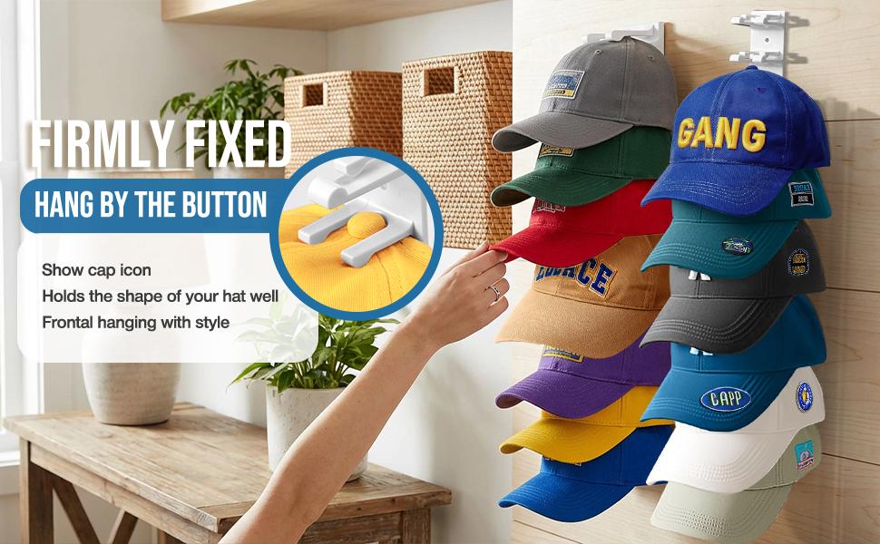 Hat Organizer Wall Mounted Multi-Level Baseball Cap Rack Adhesive Mount Stable Structure for Closet Door Bedroom Office Dormitory Easy Access Display Hanging Space 90% Saving