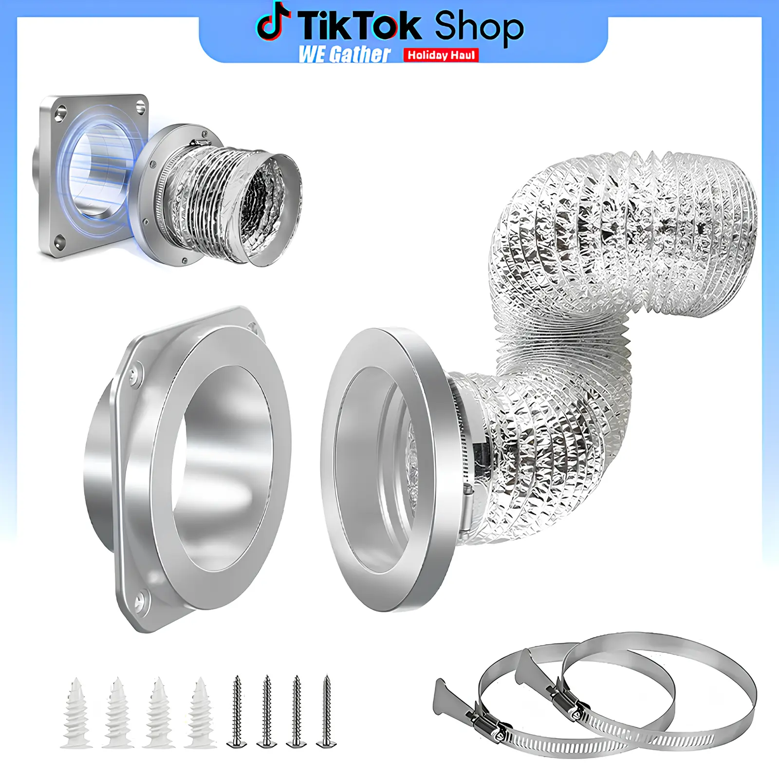 Summerwin Magnetic Dryer Vent Connector Kit DV180, Airtight Seal Magnetic Dryer Vent Coupler with 2.6 ft 4" Duct, 2 Clamps, Quick Connect Exhaust Hose Coupling for Dryer Ventilation, Energy Saving