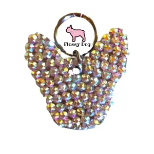 Rhinestone Frenchie Pet Tag | Crystal Dog Tag | French Bulldog Bling Charm | Handmade Frenchi Face ID Tag for Dogs | Durable Collar Charm