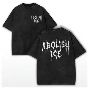Unisex ABOLISH ICE Washed Cotton Heavy Metal Vintage T-Shirt, Retro Bold Slogan Anti Maga FCK ICE Tee, Immigration Human Rights Shirt