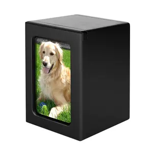 Pet Urns for Cat or Dog Urn with Photo Frame Cats Ashes Wood Pet Cremation Dog Memorial Urn Box Pet Keepsake Memorial Urns (Black M/L)